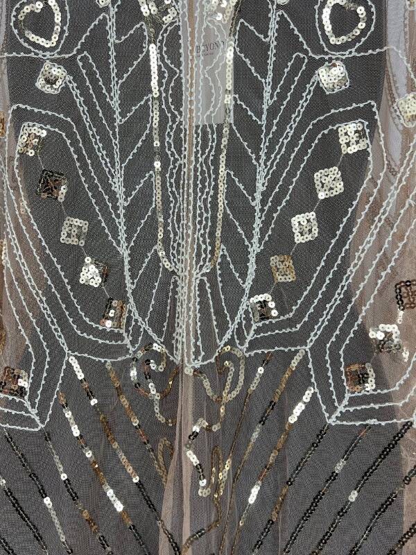 Babeyond Taupe Beige Flapper Tassel Kimono Shawl Beaded Sequin One Size NEW NWT