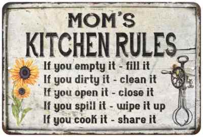 Mom's Kitchen Rules Chic Sign Vintage Decor Gift Metal Sign 112180032002