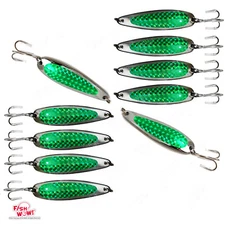 Qty 10 Fish WOW! 3oz Casting Spoon Jig trolling crocodiles spoons Green Tape NEW