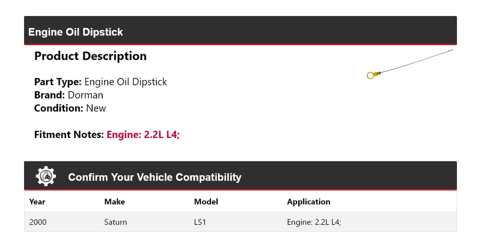 Varilla de medición de aceite de motor Dorman Saturn LS1 2000 2,2 L Foto 2 de 4