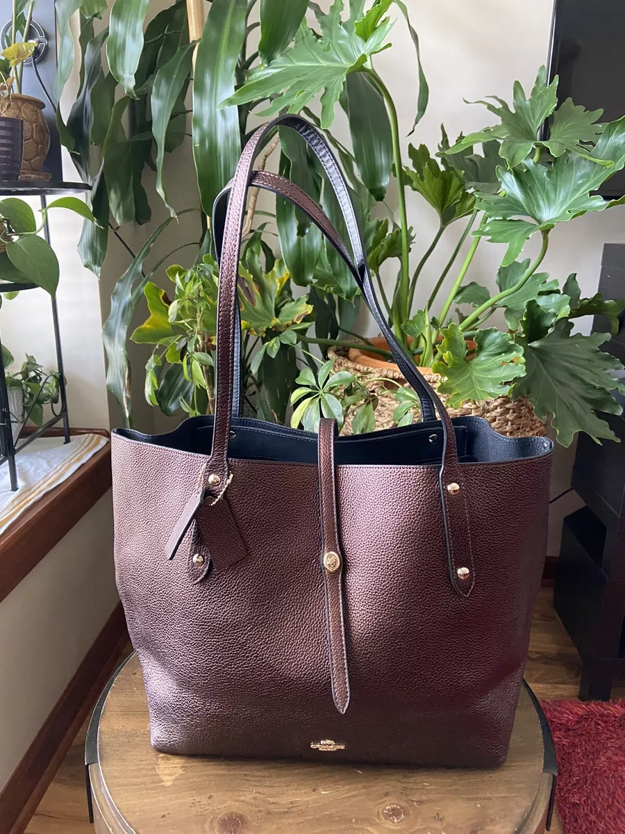 NWT Coach Polished Pebbled Leather Market Tote, MET Bronze #37756