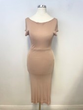 R.E.D. VALENTINO NUDE V BACK SHORT SLEEVED BODYCON DRESS SIZE 38 UK 6