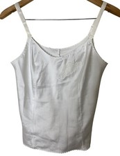 Vintage Bali Satin Camisole White Embroidered Lace Trim Slip Top Women 34 Small