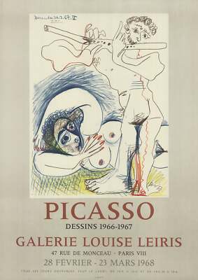 PABLO PICASSO The Flutiste 28.25'' x 20'' Lithograph 1968 Cubism Blue, Green, Whit