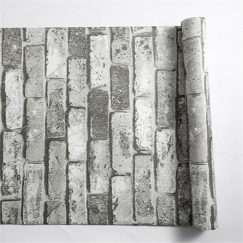 10M Silver Grey 3D Realistic Brick Effect Wallpaper Slate Stone Vintage Textured - Picture 15 of 40