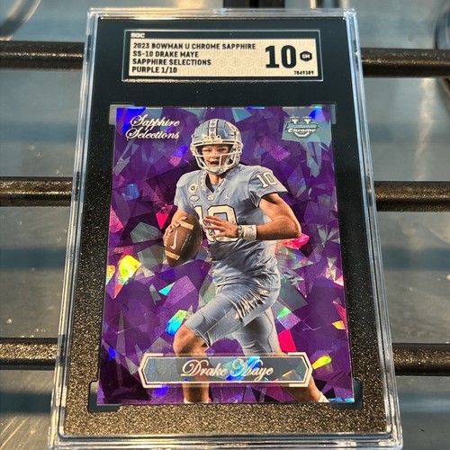 Drake Maye /10 Pop 1 SSP 2023 Bowman Chrome U SAPPHIRE Selections Purple SGC 10