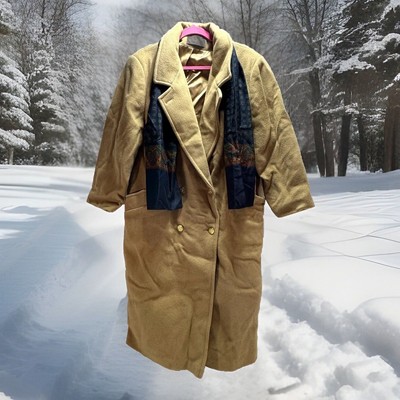 Forecaster of Boston Wool Coat Size 18 Double Breasted Tan w/ Scarf Made in  USA