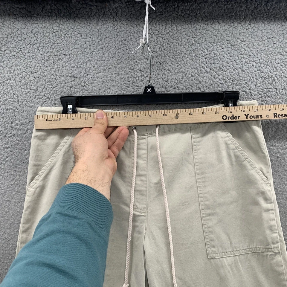 Винтажные женские бежевые брюки ESPRIT из хлопковой смеси на шнурке полной длины с манжетами - Изображение 3 из 4