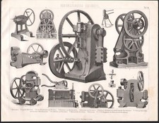 1870 Gravure originale mécanique industrie usinage machines