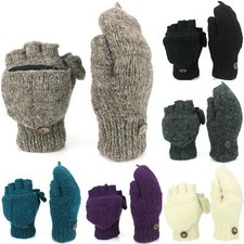 Wool Knit Gloves Mittens SHOOTERS Wool Knit & Fleece Lined Fingerless