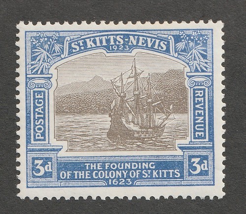 1923 St. Kitts-Nevis SC #57 - 3 Pence, Karavelle in Old Road Bay. Postfrisch Briefmarke.