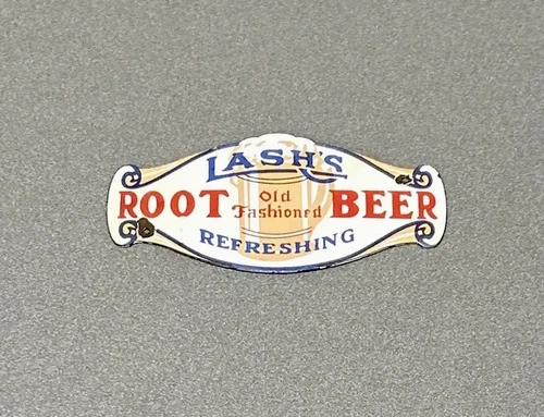 VINTAGE LASH’S ROOT BEER SODA PORCELAIN SIGN CAR GAS TRUCK GASOLINE OIL