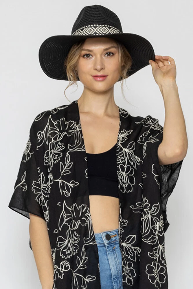Do Everything in Love Natural Handmade Aztec Band Wide Brim Straw Sun Hat
