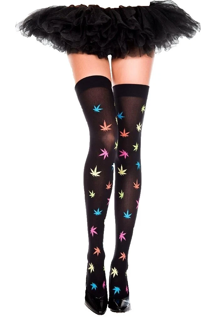 Medias floral multicolor y Medias hasta el muslo para mujeres