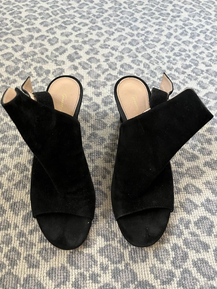 Gianvito Rossi Open Toe Slingback Wedge Black Bootie Size 36 Foto 4 de 4