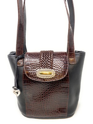 Brighton Black/Brown Moc Croc Leather Bucket Tote Shoulder Bag