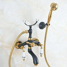 Golden Black Brass Bathtub Faucet Set Bathroom Handheld Shower Taps Kit 2na546