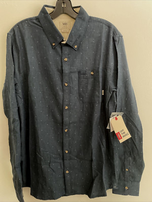 New VANS Button Up Cotton Long Sleeve Street Style Mens Shirt Size M Blue Jean