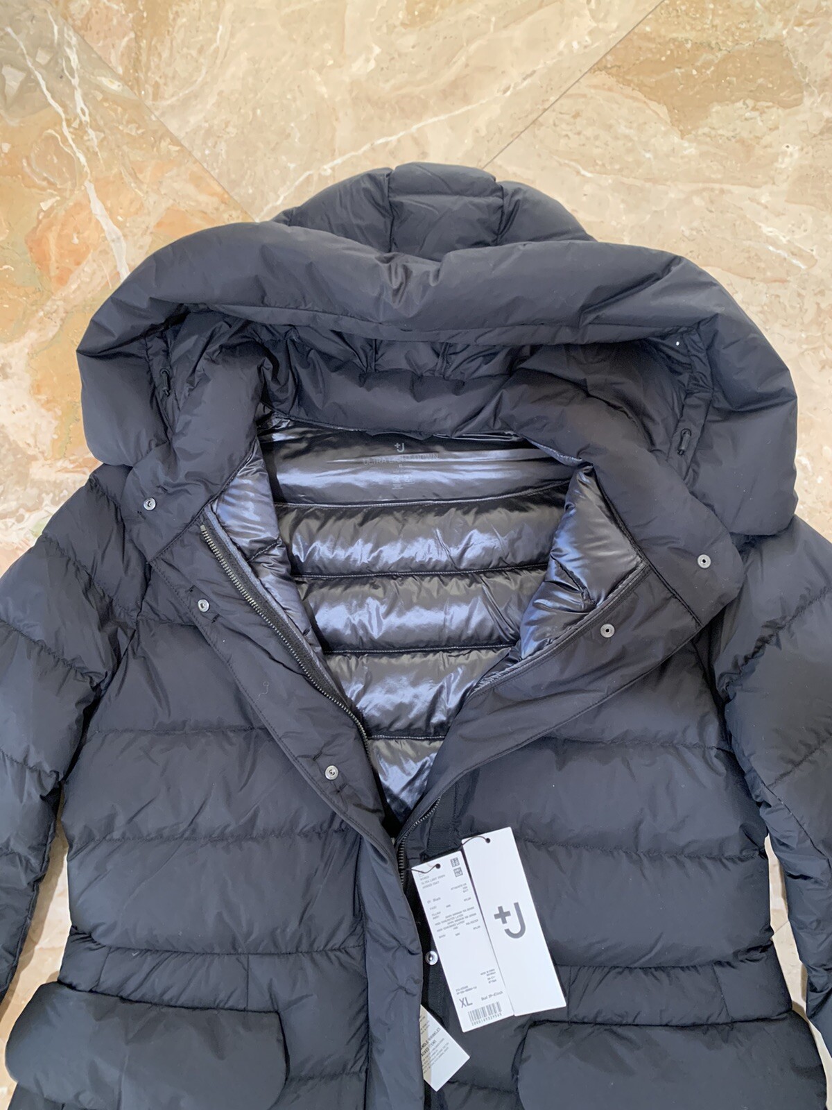 Uniqlo J+ Jil Sander XL Ultra Light Down Women's Hooded Long Coat Black image 6