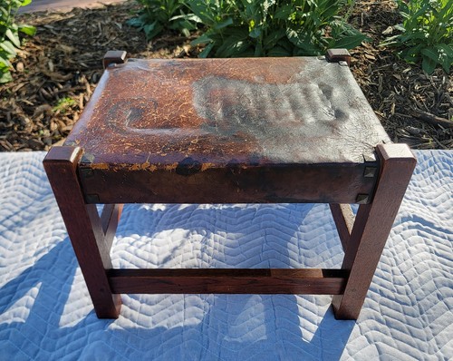 Antique GUSTAV STICKLEY Foot Stool/Ottoman #300 - Arts & Crafts - All Original - Picture 7 of 24