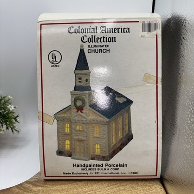 Vtg 1989 Colonial America Collection Lighted Christmas Church Villages NO CORD