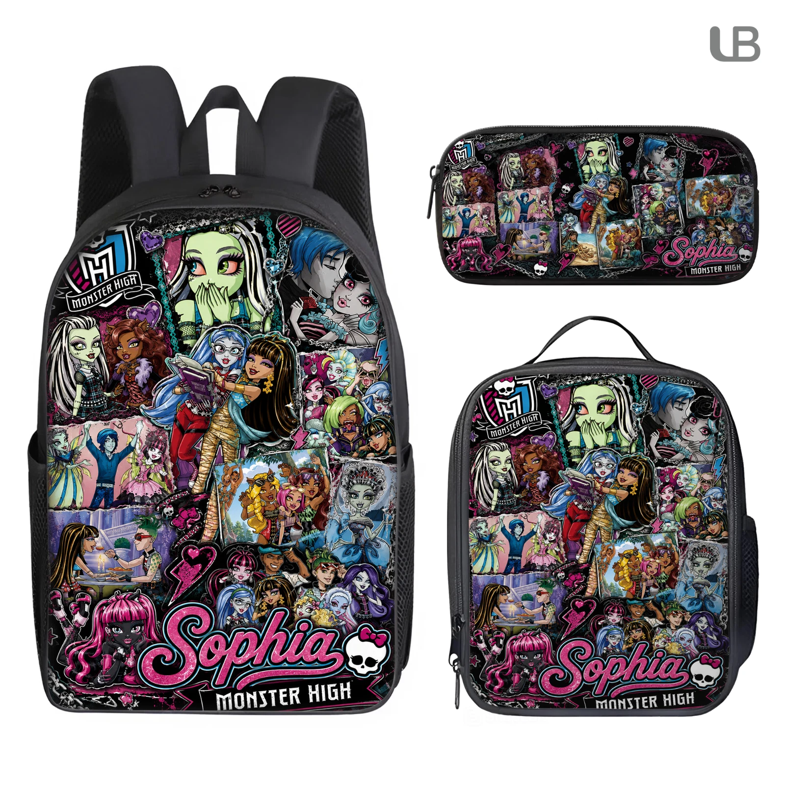 Personalized Monster High Backpack Set, Custom Name School Bag, Lunch Bag & Penc