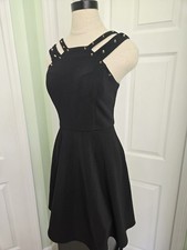 Y2K City Triangles Grunge Juniors Black Studded Strappy A-Line Dress Goth Size 7