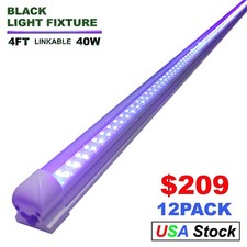 12/24 Pack UV Black Light Led 4FT 40W T8 Linkable Single Fixture for Glow Party