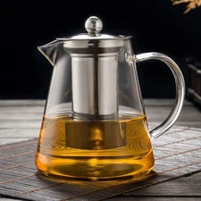 Glass Teapot with Removable Stainless Steel Infuser, Borosilicate Glass Tea Pot 