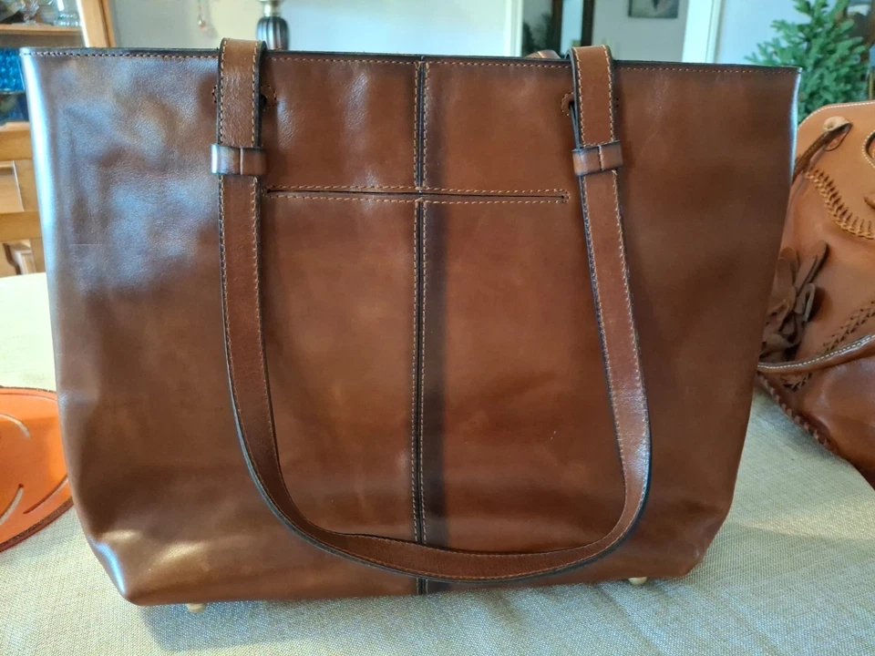 Patricia Nash large Madison Leather Tote shoulder Bag Cognac Embroidered Floral - Image 4 of 4