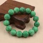 New Chinese Green Jade Bracelet 14mm Carved Beads Elastic Stretch Bracelet