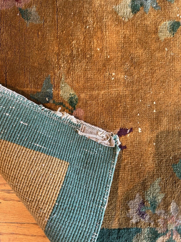 "Antiguo nicholes art deco chino hecho a mano amarillo con borde verde 34""x24""" Foto 4 de 4