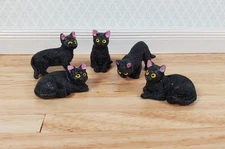 5 Dollhouse Cats All Black Kittens 1:12 Scale Halloween Various Poses Animals