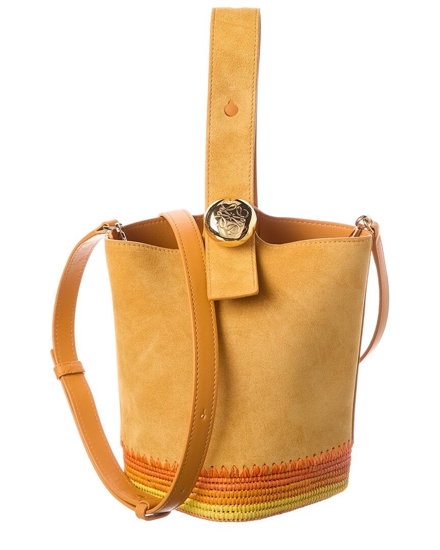 Loewe Pebble Mini Suede Bucket Bag Women's Yellow