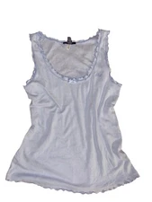 Chaps Ralph Lauren Woman’s Tank Top Lettuce Edge Trim Size.M Blue &White Stripe