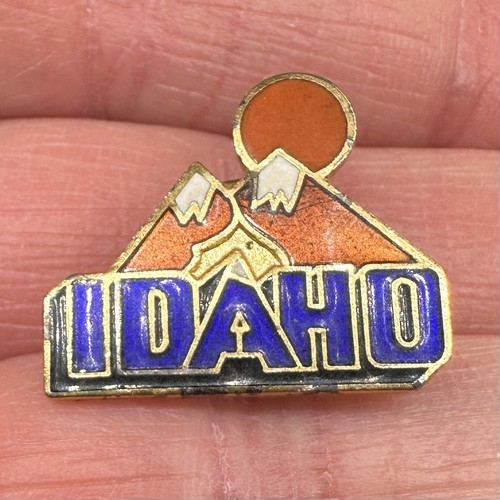 Vintage Idaho Mountains Sun Valley Pin Blue Red Orange Gold Enamel American Ski