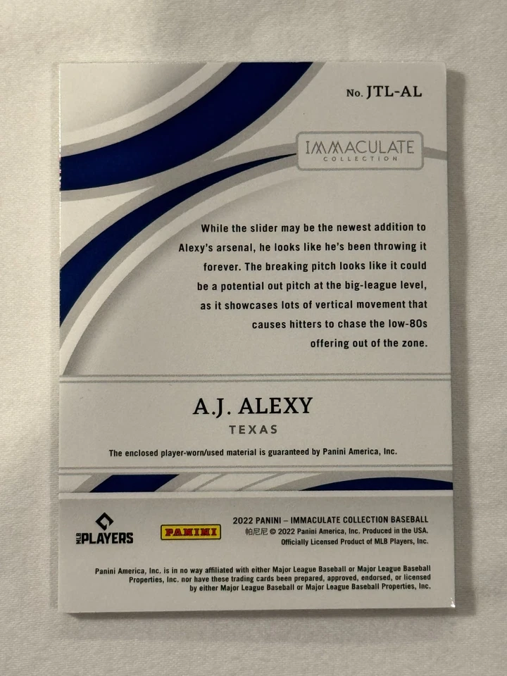2022 Panini Immaculate A.J. Alexy 1/1 Team Logo Jumbo Patch Texas Rangers - Image 2 of 2