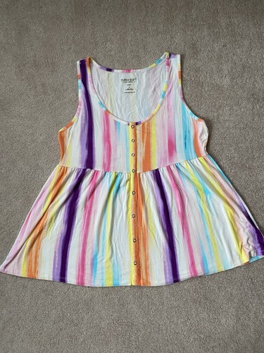 Torrid Women’s Tank Top Size 0 Large striped faux snaps pink, purple, orange