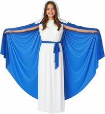 Girls Virgin Mary Costume Kids Religious Christmas Nativity Dress Robe  Cape