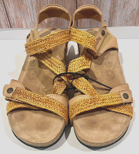 Taos Trulie Sandalen camel hellbraun geflochtene Riemchen Leder Kork Keilabsatz Schuhgröße 10/10,5 - Bild 2 von 8