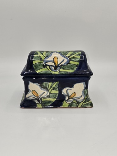 Talavera Blue Calla Lily Butter Dish - Picture 1 of 7
