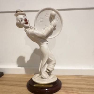 Giuseppe Armani Porcelain Clown Figurine   Signed Wood Base Sculpture   Vintage