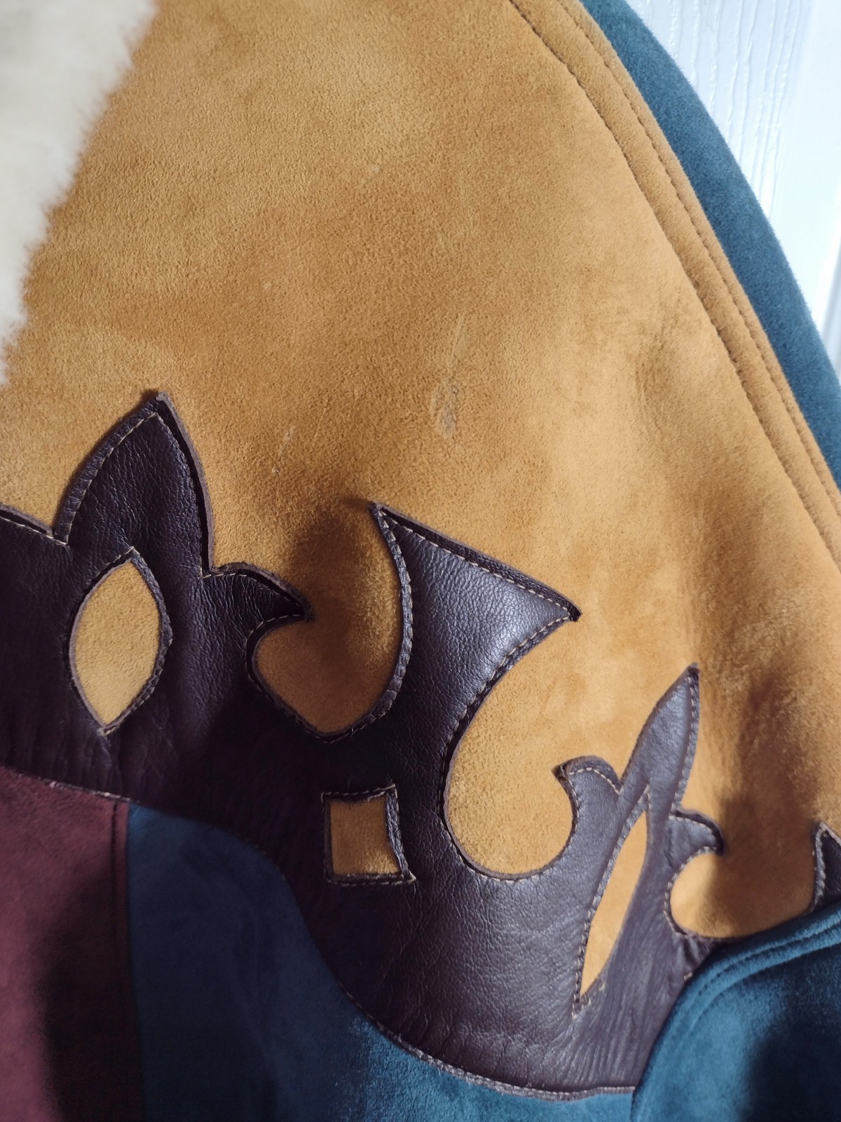 Rosa Mori Suede Shearling Patchwork Coat Boho Wes… - image 3