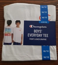 Champion Boys' Everyday  Tee Shirt.  Graphics front and back Basketball Sz 10/12