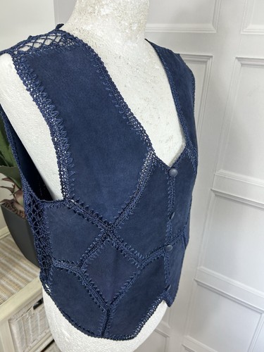 Liz Claiborne Leather Waistcoat Chest Size 36in With Lace Design Trim In Blue - Picture 16 of 17