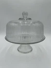 Vintage Anchor Hocking MonacoRibbed Glass 11" Cake Stand w/ Dome