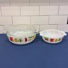 JAJ Pyrex Vegetable Band Casserole Dish Set Milk Glass Vintage 1960s