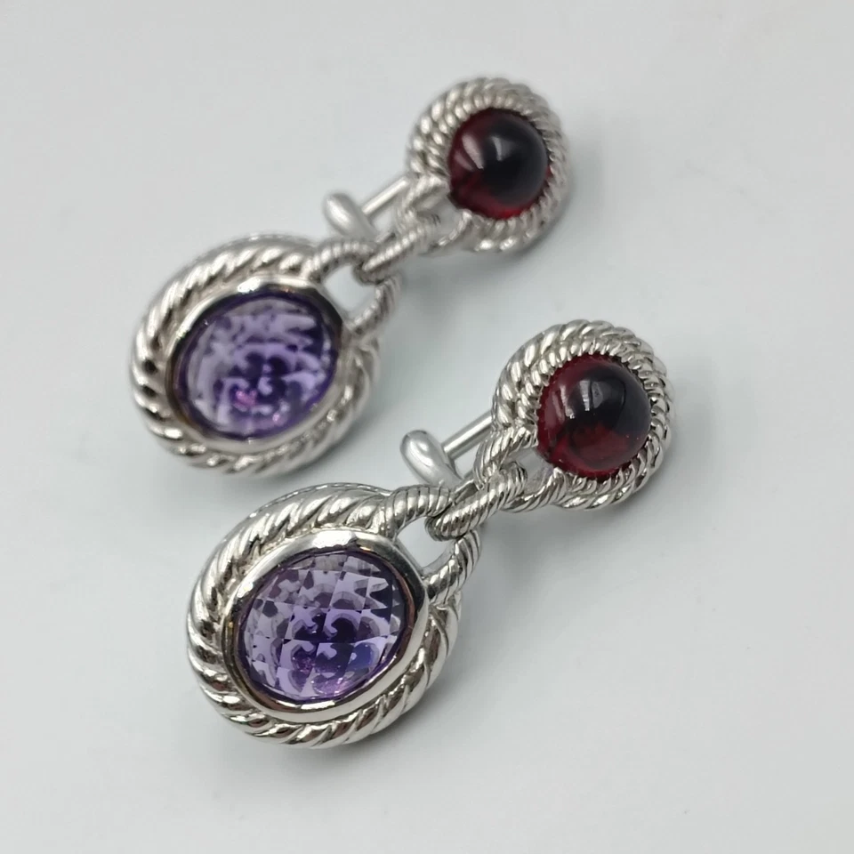 QVC Judith Ripka Sterling Silver 925 Amethyst Garnet Clip On Earrings - Image 3 of 4