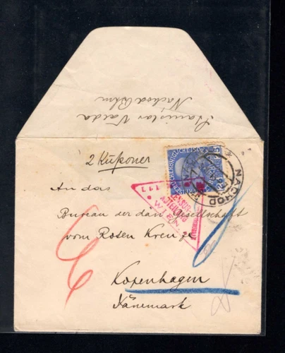 Austria 1916 - "Nachod" Bohemia Ans Rossi Cross IN Copenhagen (SÖ-2)