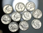 Lot of 10, Mixed Date Mercury Head Dimes - AU/Unc !!